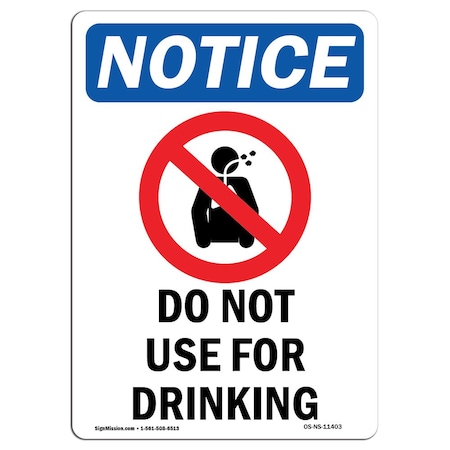 Signmission Safety Sign, OSHA Notice, 24" Height, Do Not Use For Drinking Sign With Symbol, Portrait OS-NS-D-1824-V-11403